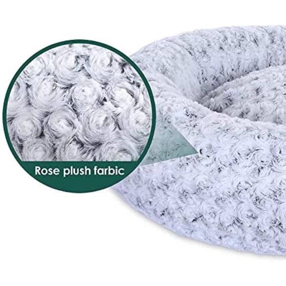 Calming Cozy Soft Donut Round Cat Dog Plush Bed with Removable Washable Cover - Picture 6 of 6